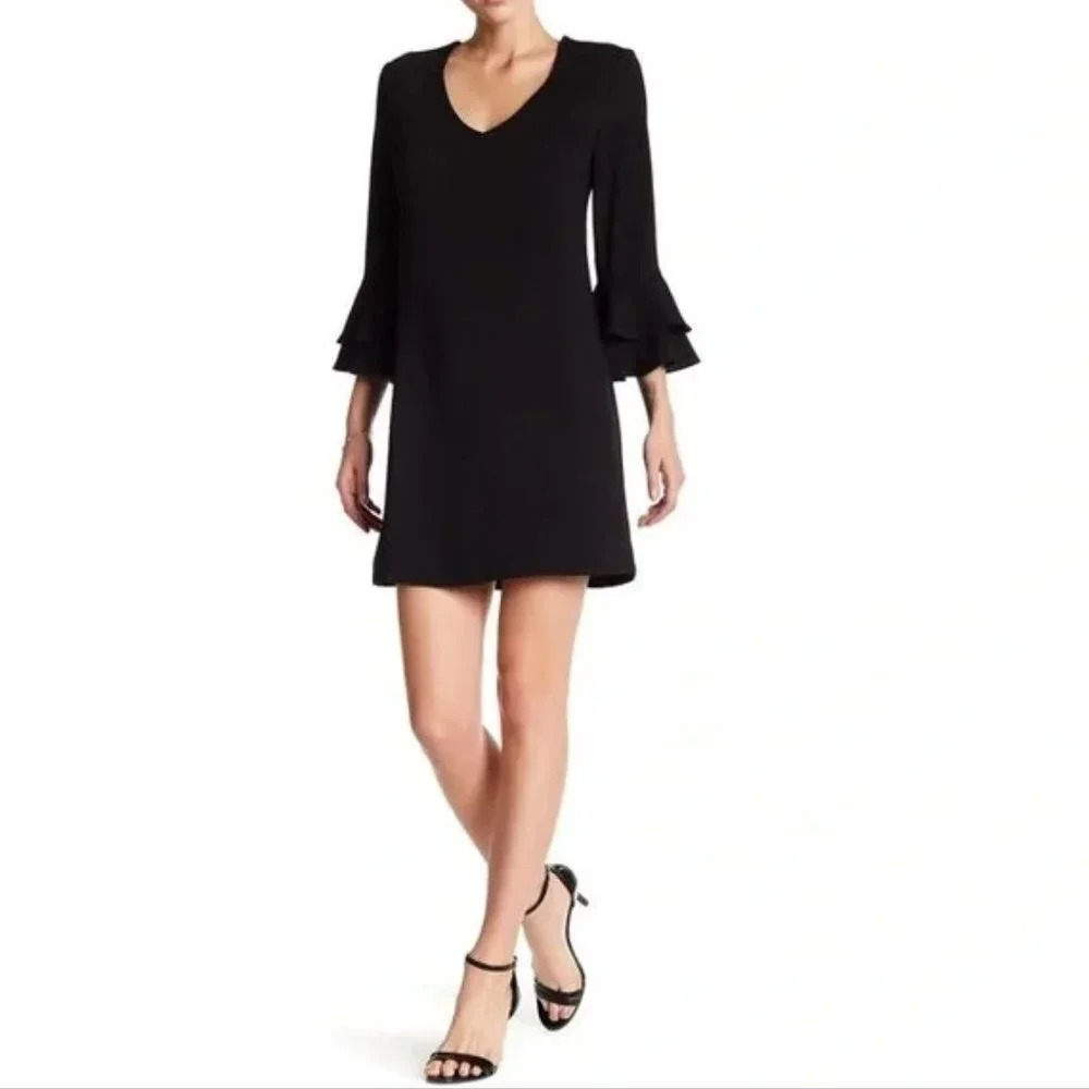 Charles Henry Tiered Bell Sleeve Black Dress Size S